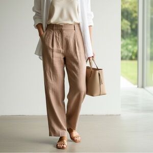 Brunello Cucinelli Sz 6 Dusty Pink Linen Blend Wide Leg Minimalist Pants